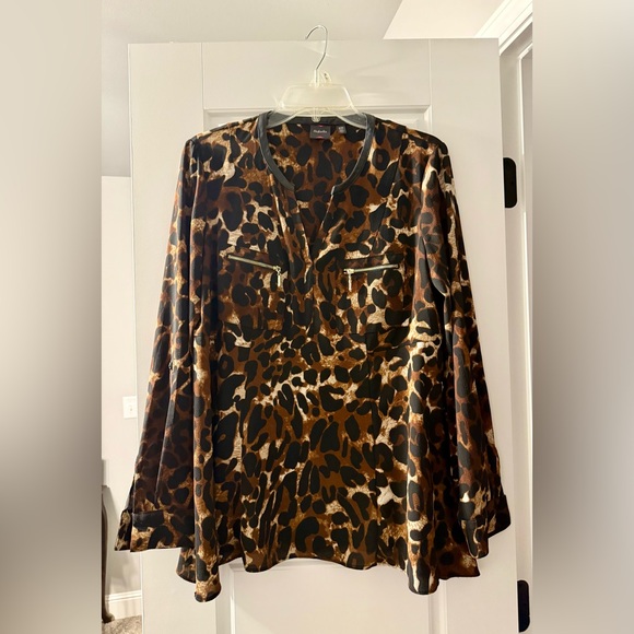 Rafaella Tops - Rafaella Brown and Black Animal Print Blouse